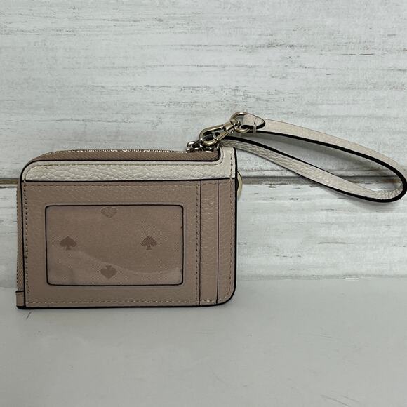 Kate Spade Pebbled Leather Card Case Wallet Zip Coin Cardholder Beige Taupe - Picture 7 of 11